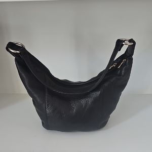 Tignanello Black Hobo Shoulder Bag With Dual Compartments Pebbled Leather